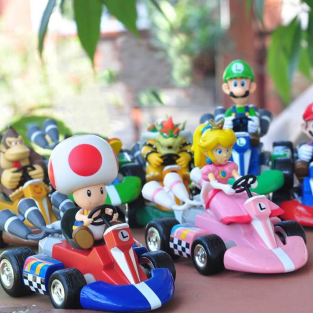 5.5cm Super Mario Bros Kart Pull Back Car Figures Action Figure Doll Kids Toys 6 PCS Collectibles