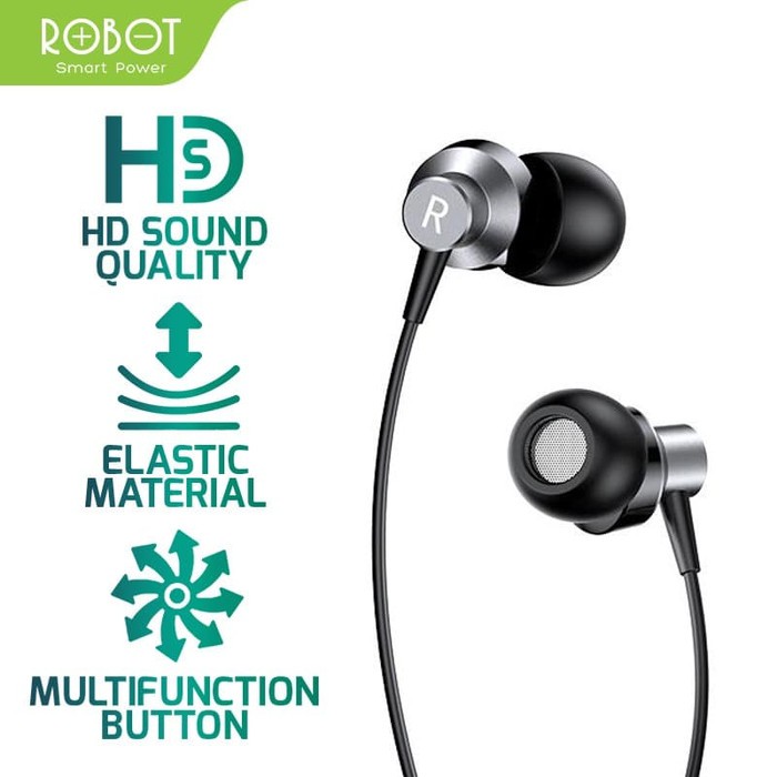 Robot Headset RE240 Handsfree High-Definition Sound Quality Earphone Original Resmi-Gray