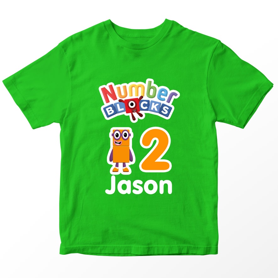 Kaos NumberBlocks Birthday Umur 2 Tahun Custom Nama Anak