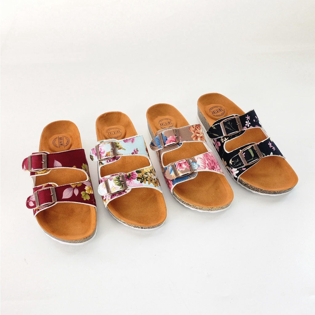 ARLAINE ORCHID Sandal Casual Wanita / Sandal Puyuh / Sandal Birken Motif Bunga BM.02