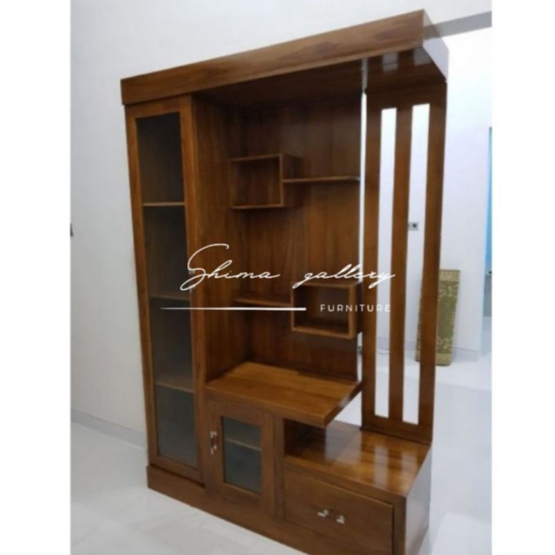 Lemari partisi / Lemari hias penyekat ruangan / Lemari kayu jati