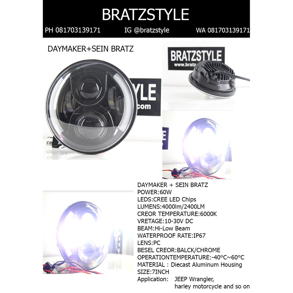 Daymaker Reflektor LED SEIN 7INCH Bratz Kawasaki W175 HONDA YAMAHA