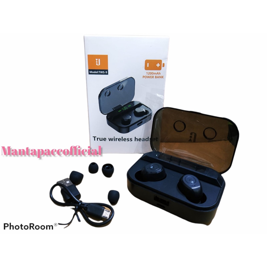 Headset Bluetooth TWS 9 LED Digital Wireless Earbuds With Powerbank