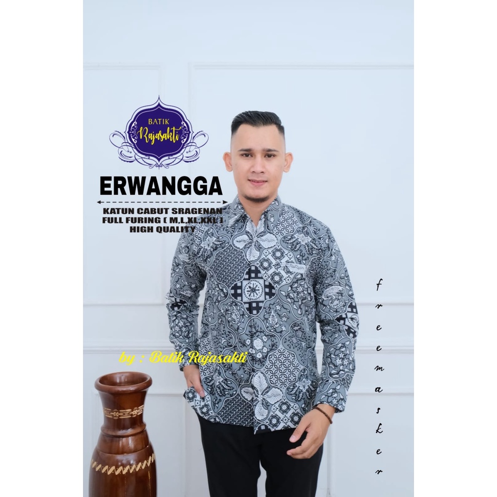 ERWANGGA Kemeja Batik Pria Premum Full Furing Bahan Katun Halus Primisima Asli Batik solo