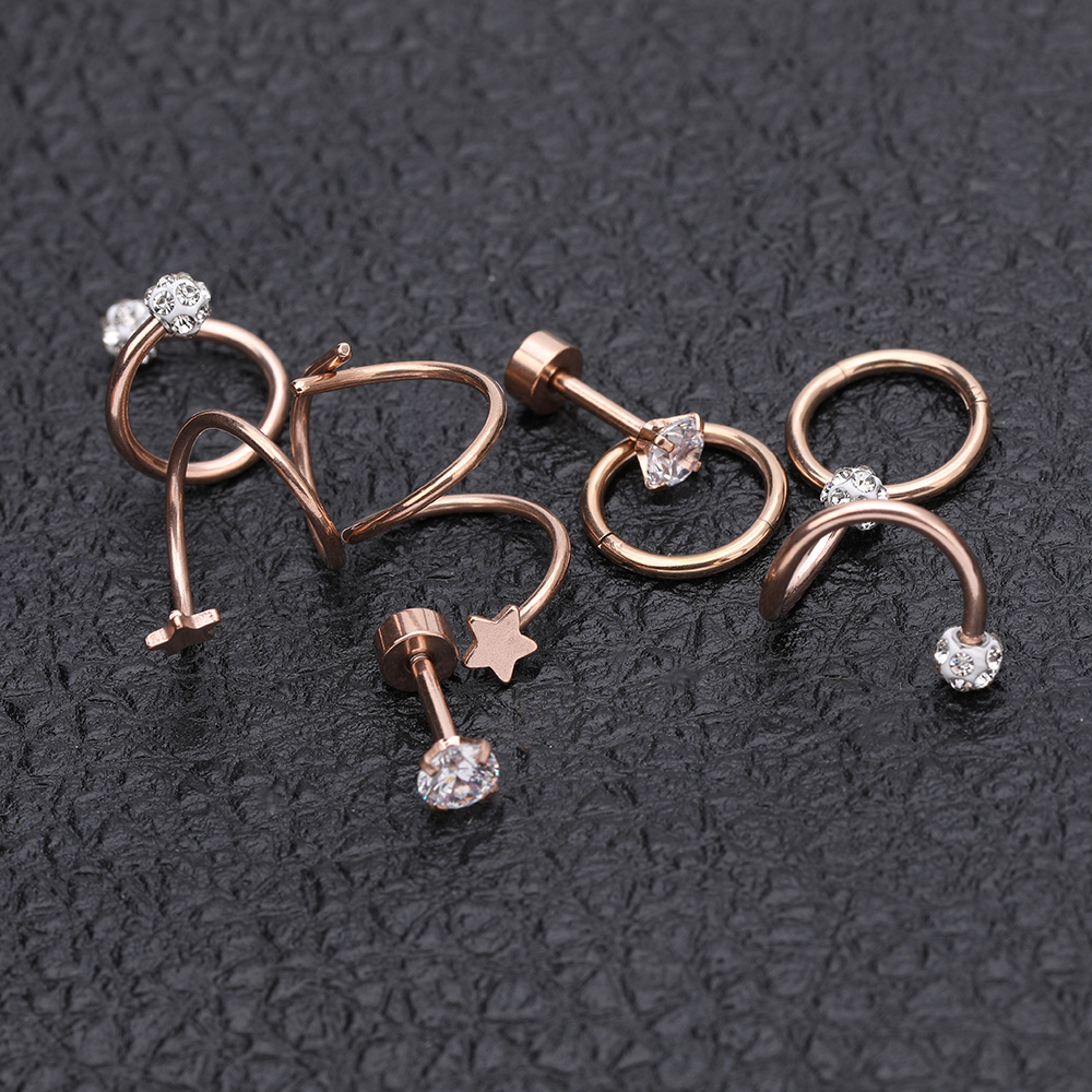 4 Pasang Anting Stud Bentuk Bulat Bahan Stainless Steel Dengan Cubic Zirconia