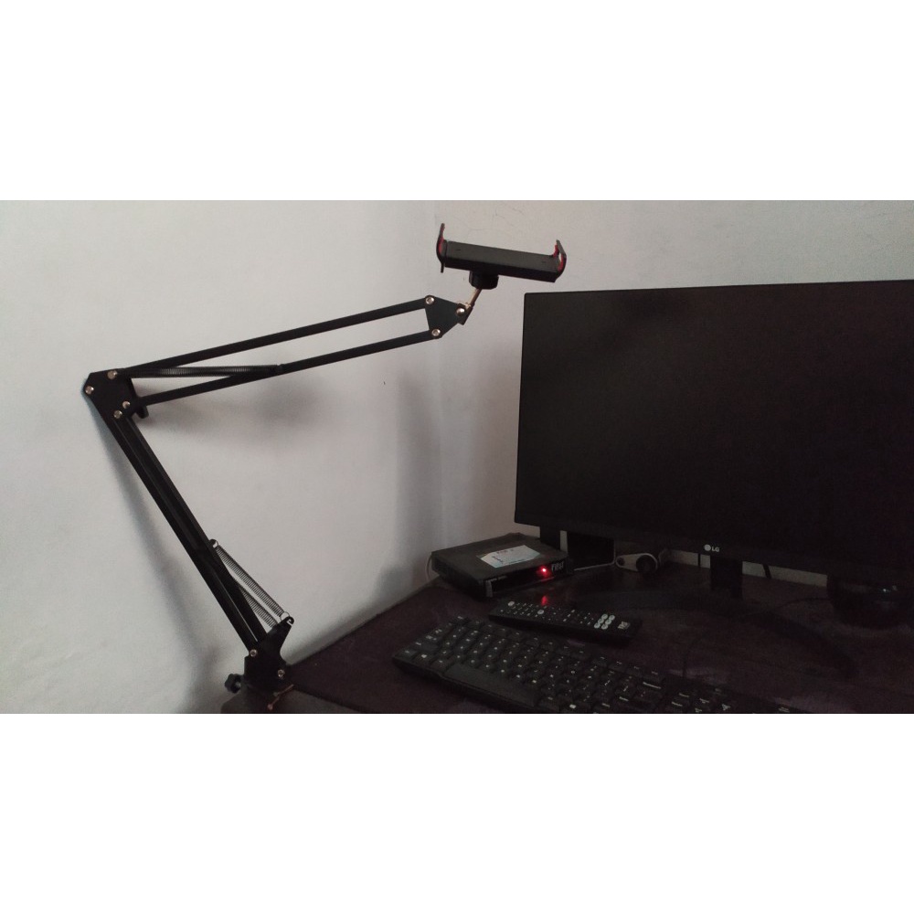 SH9 Jepitan Meja Condenser Microphone Mic Mikropon Mik Tablet HP + POP Filter Holder HP Suspension Boom Scissor Arm Stand Vlogger Youtuber Stand Black