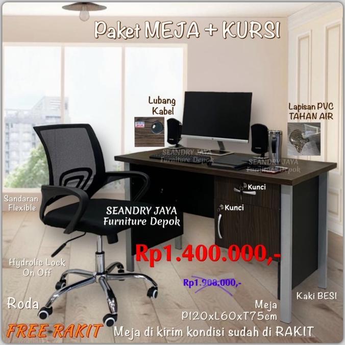 Meja Kerja+Kursi Putar Turun Naik/Kantor/Tulis/Belajar/Futniture Depok Store_Sanmori