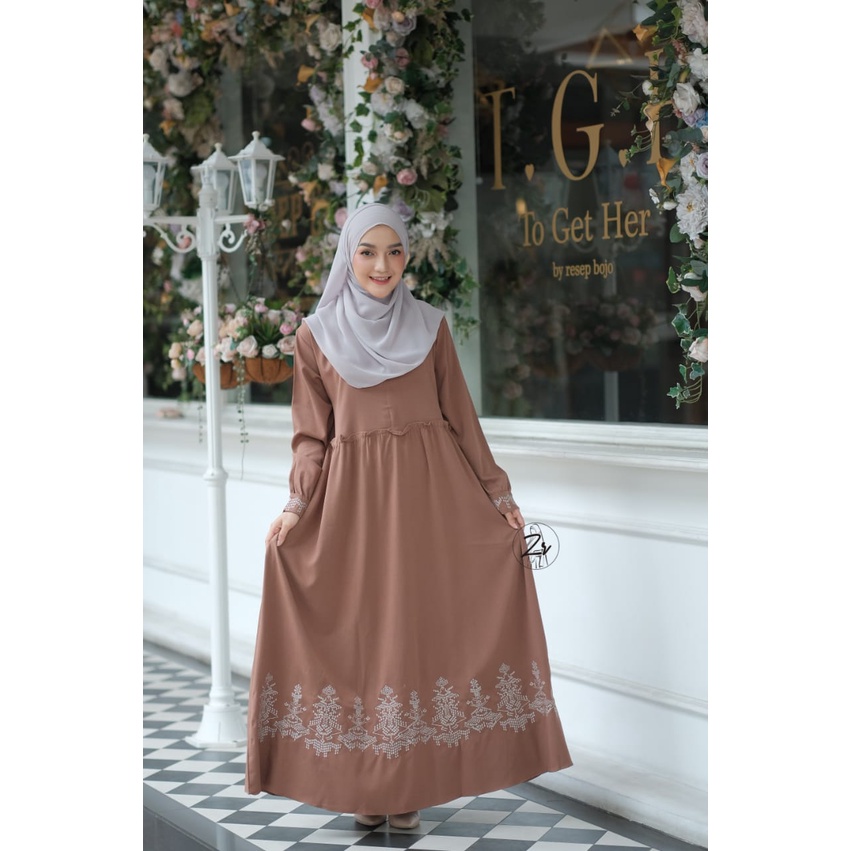 Gamis AULIA dan KAYLA BY ZIRA bordir asli LD 110 muslim maxi dress lebaran baju muslimah ootd fashion etnik motif  busui hamil kuliah pengajian