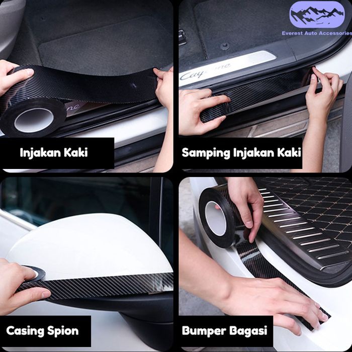 Sticker Sill Plate 5D Carbon Vinyl Gloss Anti Lecet Mobil Sticker Pelindung Body Injakan Roll 5M