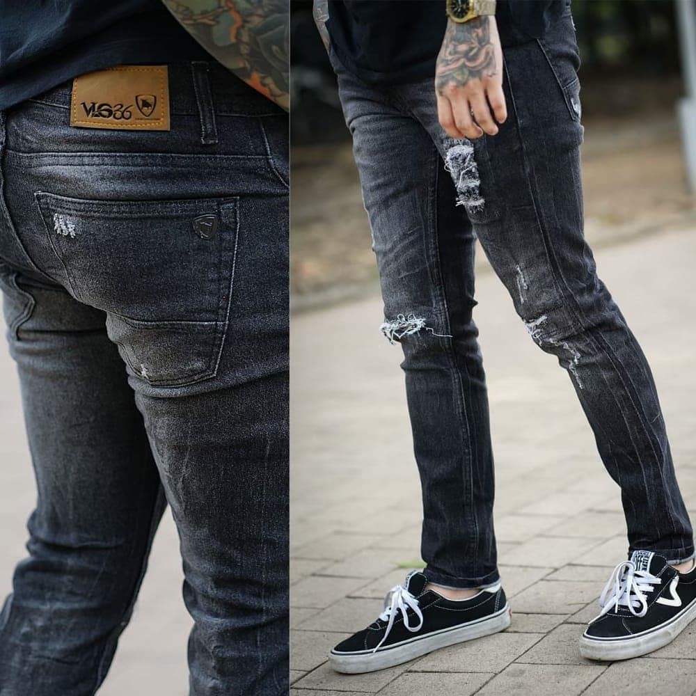 Celana Jeans Pria BLACK VIPER APPAREL™ DESTROY-VLG36 Series, lutut sobek super denim cowo populer