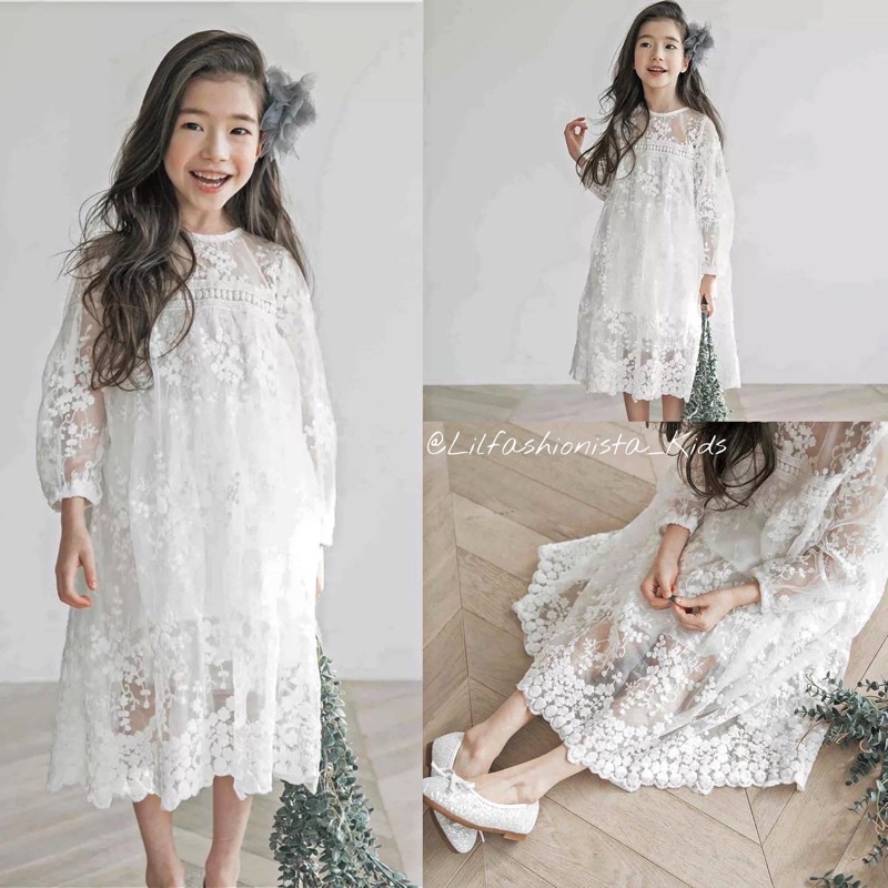 White Brocade Dress Putih Anak 2-7Yyears Import dress brukat anak warna putih