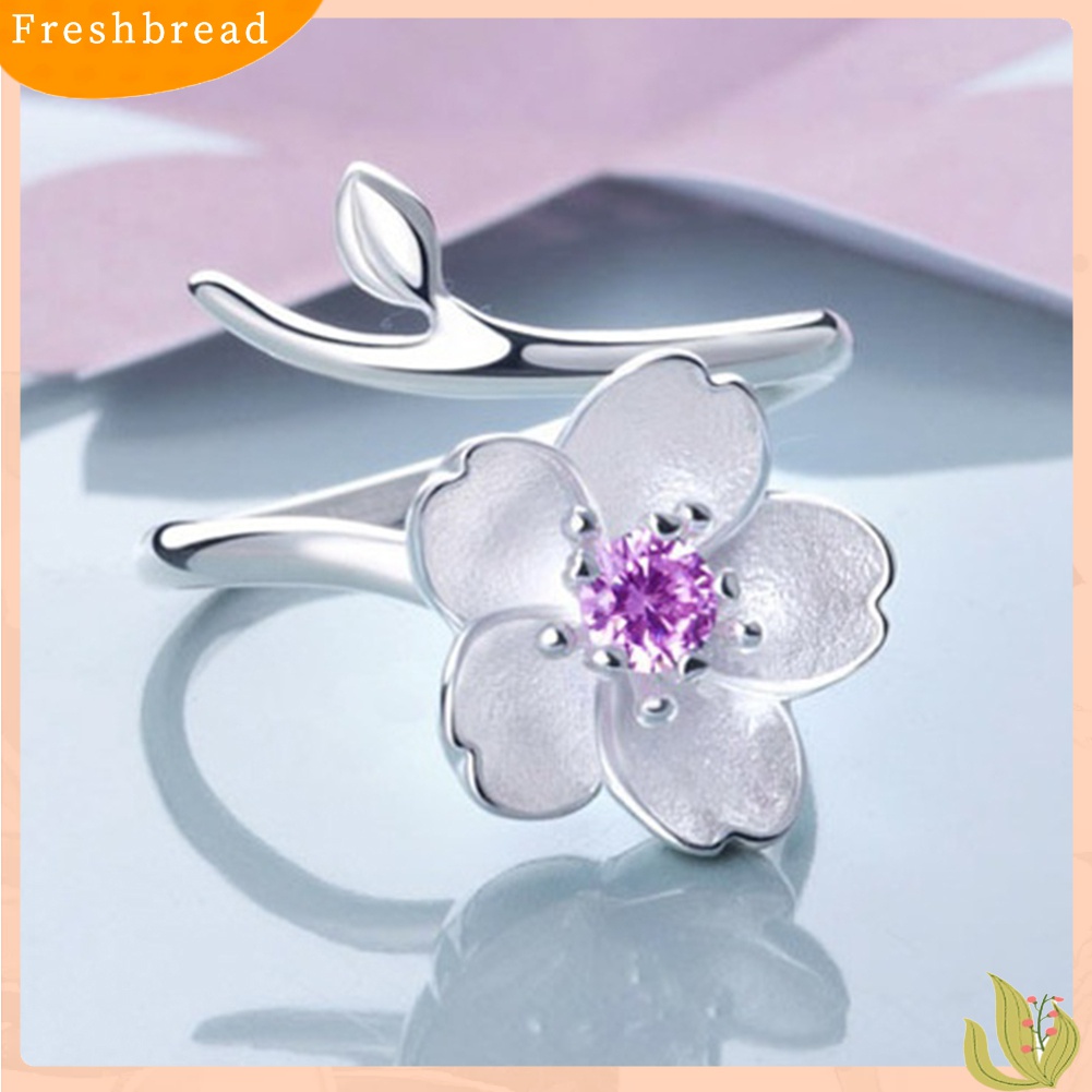 Terlaris 925 Sterling Silver Plated Cherry Blossom Sakura Open Ring Women Birthday Gift