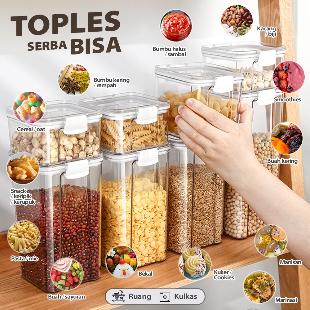 HUGO Toples Kotak Snack Kedap Udara Penyimpanan Bening Cereal Kontainer Makanan Food Storage Jar Container