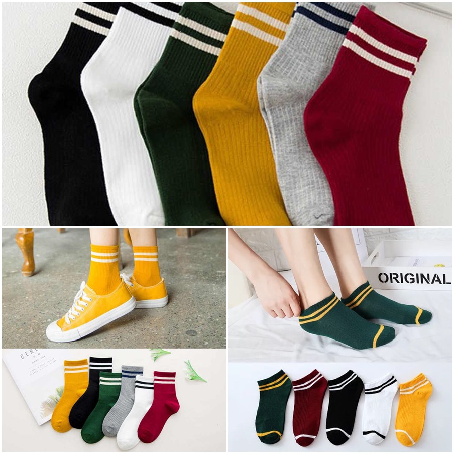  Kaos  Kaki  Korea Style Wanita  Casual Sport Motif  Garis 