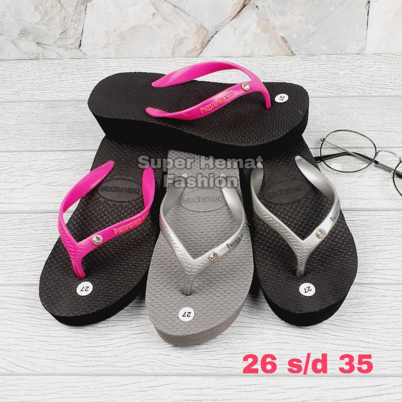 Haveianas Wedges Sandal Jepit Wanita Spon Spons Sendal Japit Polos Cantik Murah Tali Karet Cewek Perempuan Colorful Simple Empuk Kualitas Super Bali 5cm