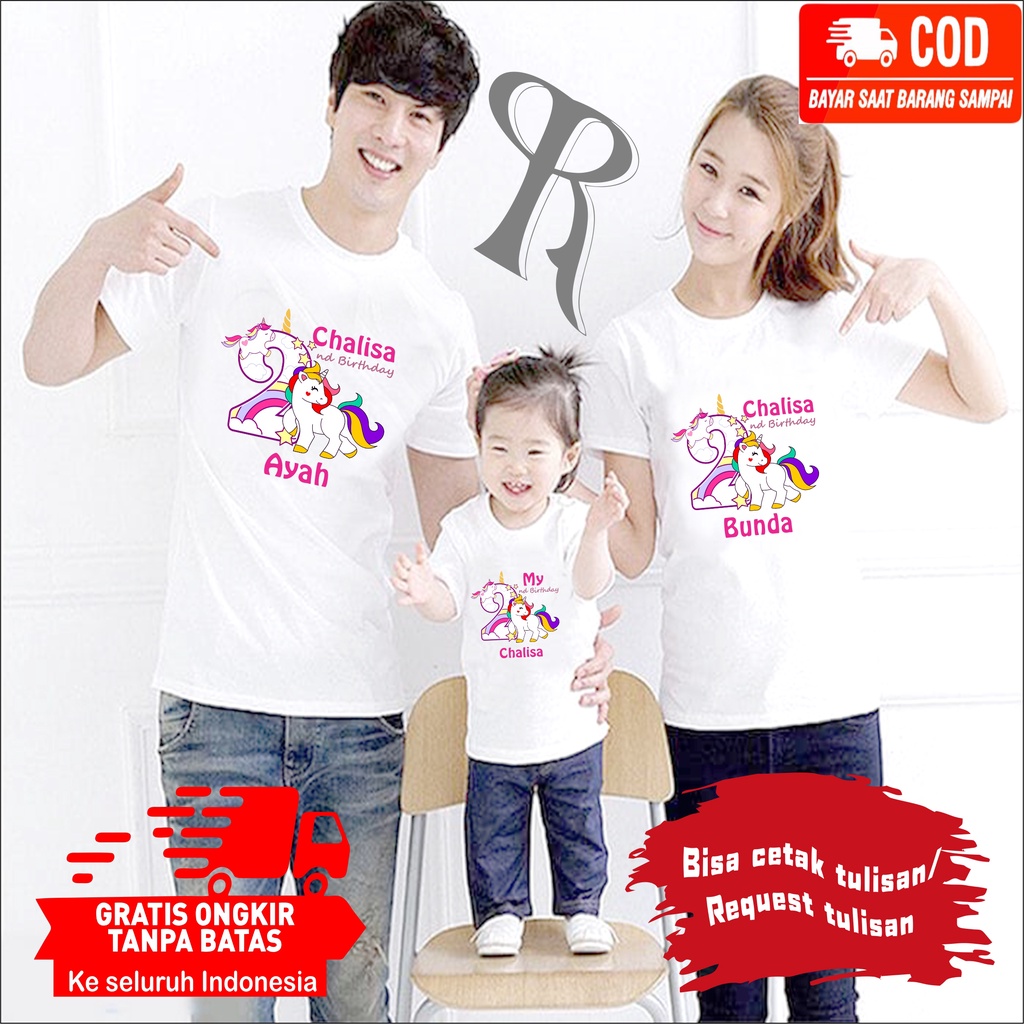 BAJU KAOS COUPLE KELUARGA | KAOS CUSTOM FAMILY CUSTOM ULANG TAHUN TEMA UNICORN -BISA REQUEST TULISAN