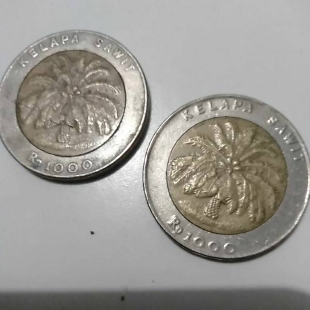 Uang koin kuno seribu rupiah, pohon kelapa sawit, tahun 1996 & 1994