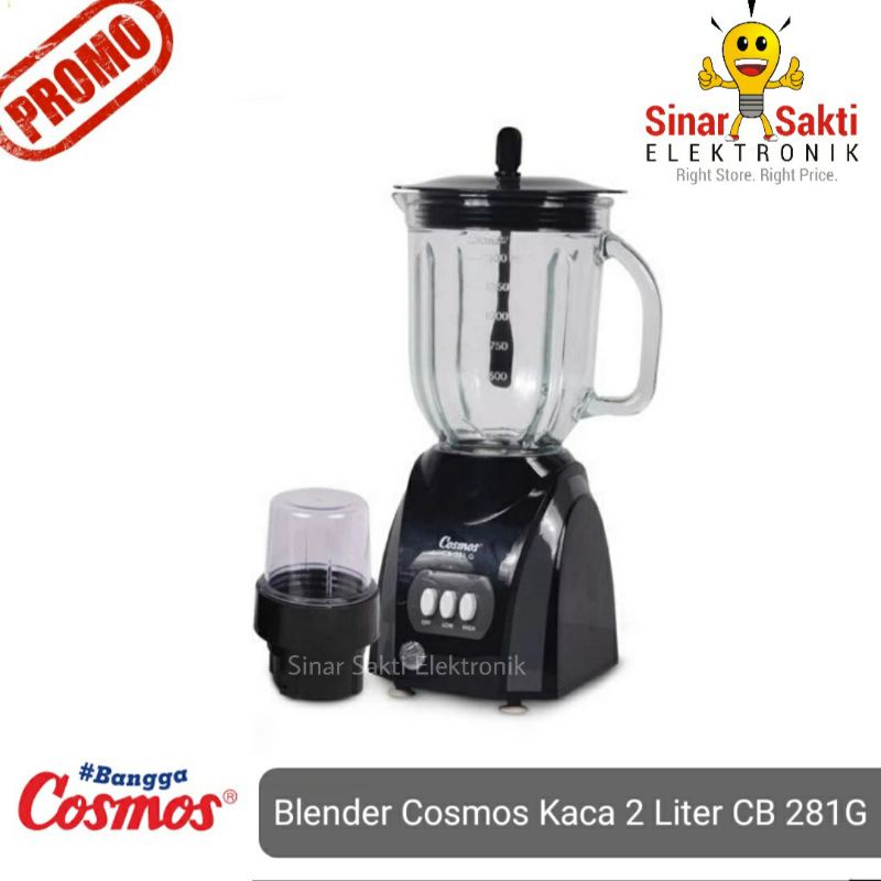 Blender Cosmos Kaca CB 281 G 281G 2L 2 L Hitam 2 in 1 2 Liter Garansi