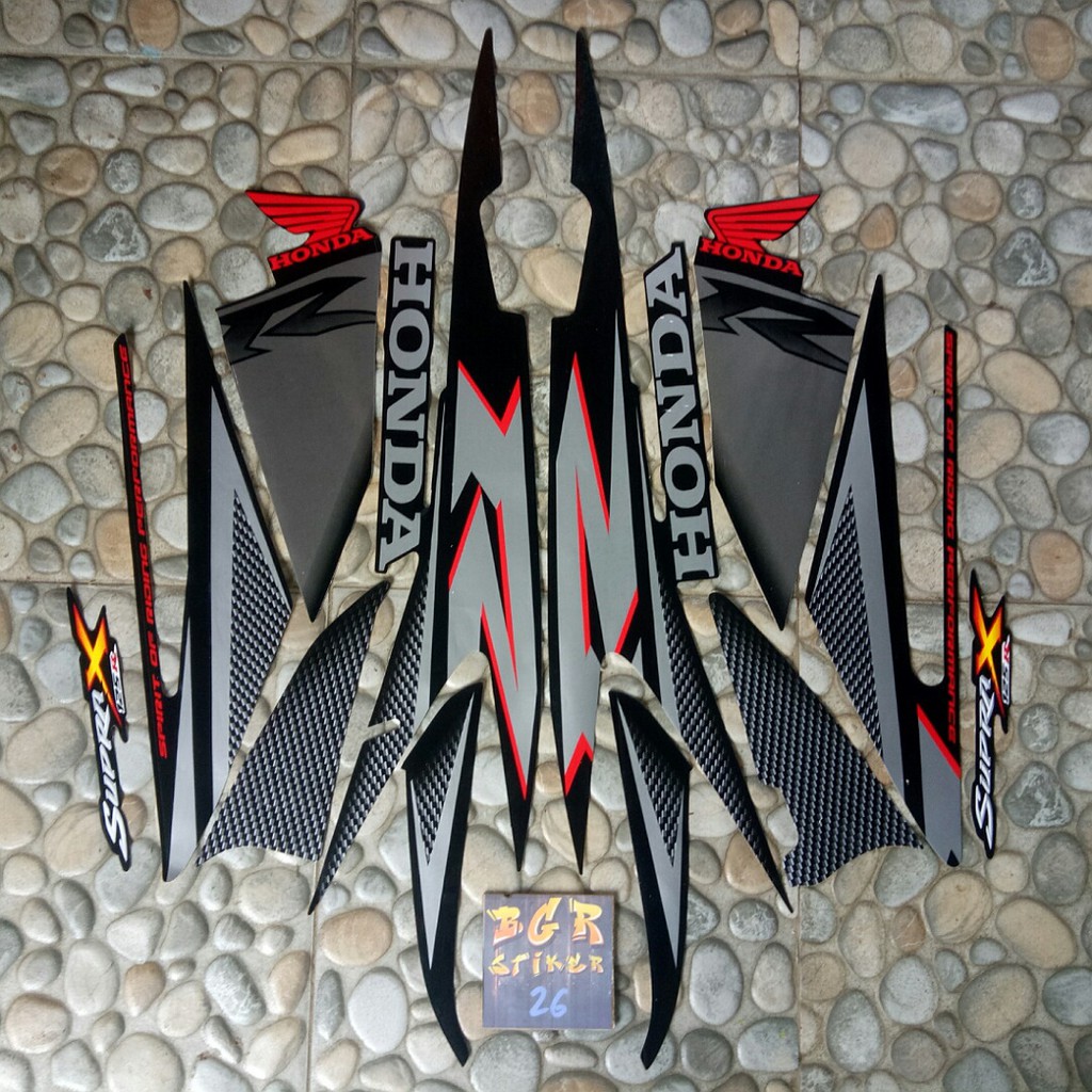 stiker/sticker striping list body motor Honda supra x 125R 2007 full hitam silver
