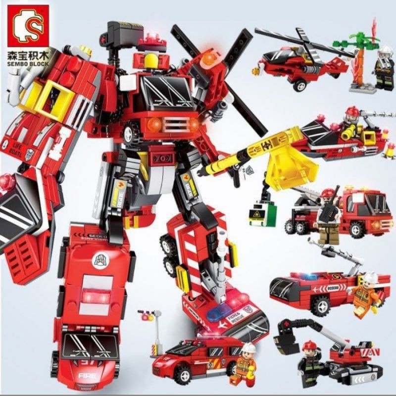 Mainan Sembo Blocks Mecha of steel 6in1 fire rescue