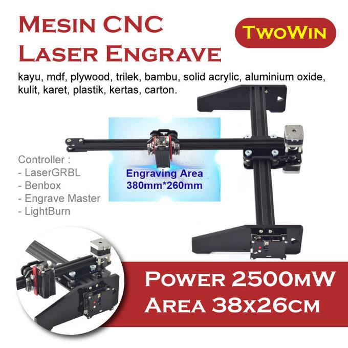 Mesin CNC Laser Grafir Mini 2500mW Printer 3D Ukir Kayu Engrave TwoWin