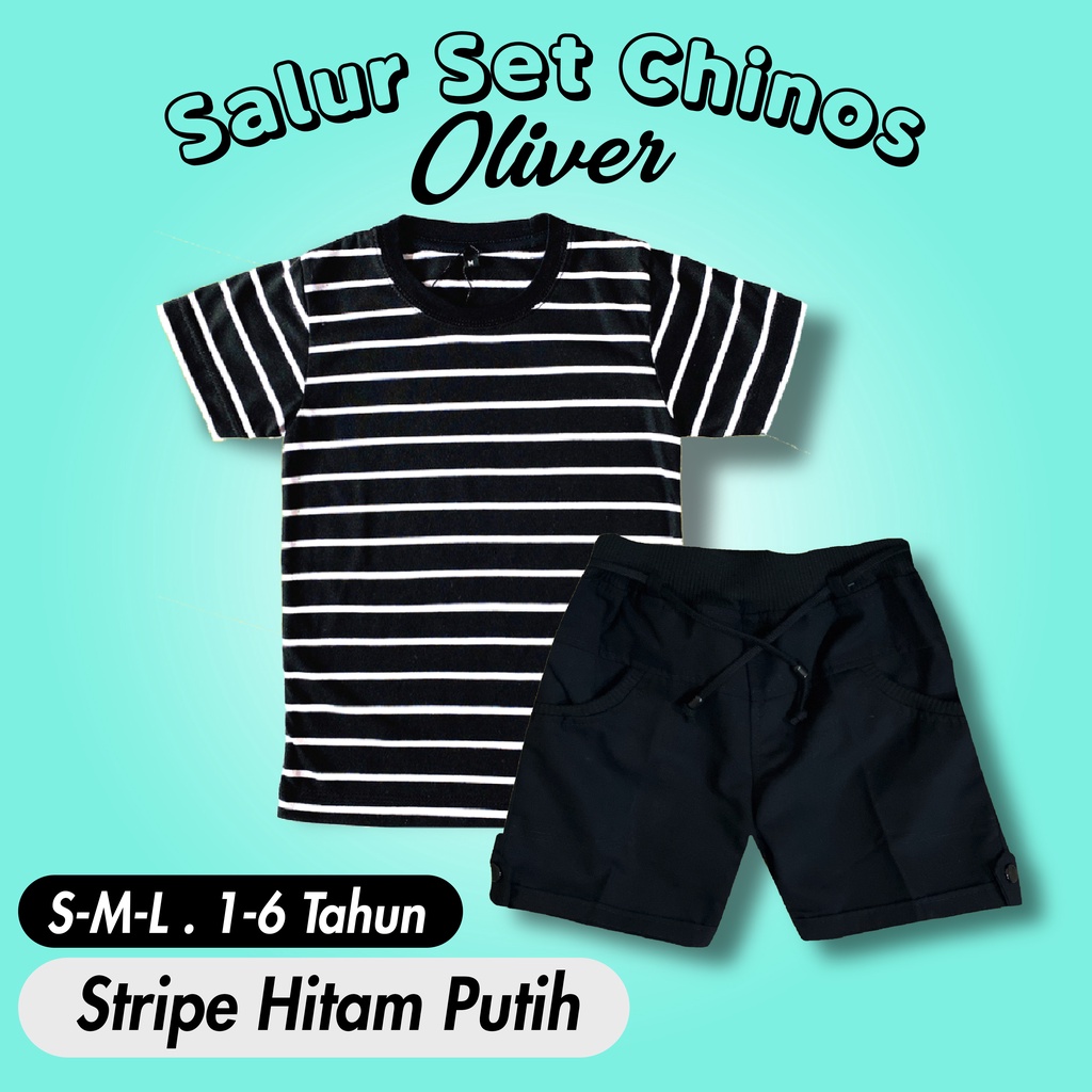 Ramadhan Sale - OLIVER KIDS - Setelan Anak 1-7 Tahun Setelan Salur Anak Celana Chino Dan Baju Anak Polos Katun Combed One Set Henley Tee Setelan Pantai Anak