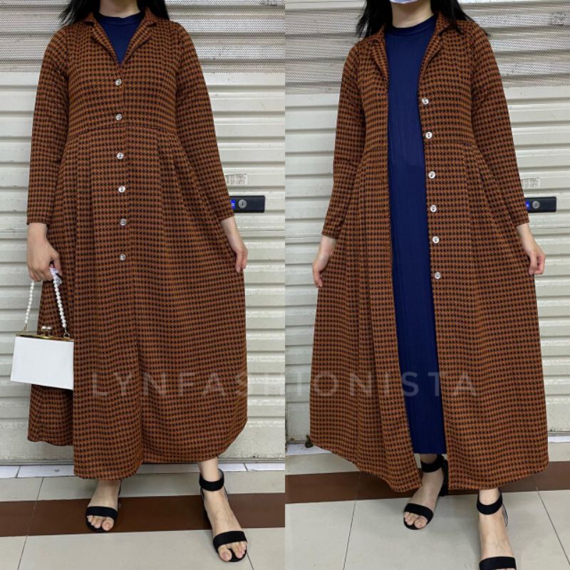 LYNFASHIONISTA-CARDIGAN WANITA MUSLIM PANJANG MOTIF HONSUT KANCING HIDUP PREMIUM/PRISKA