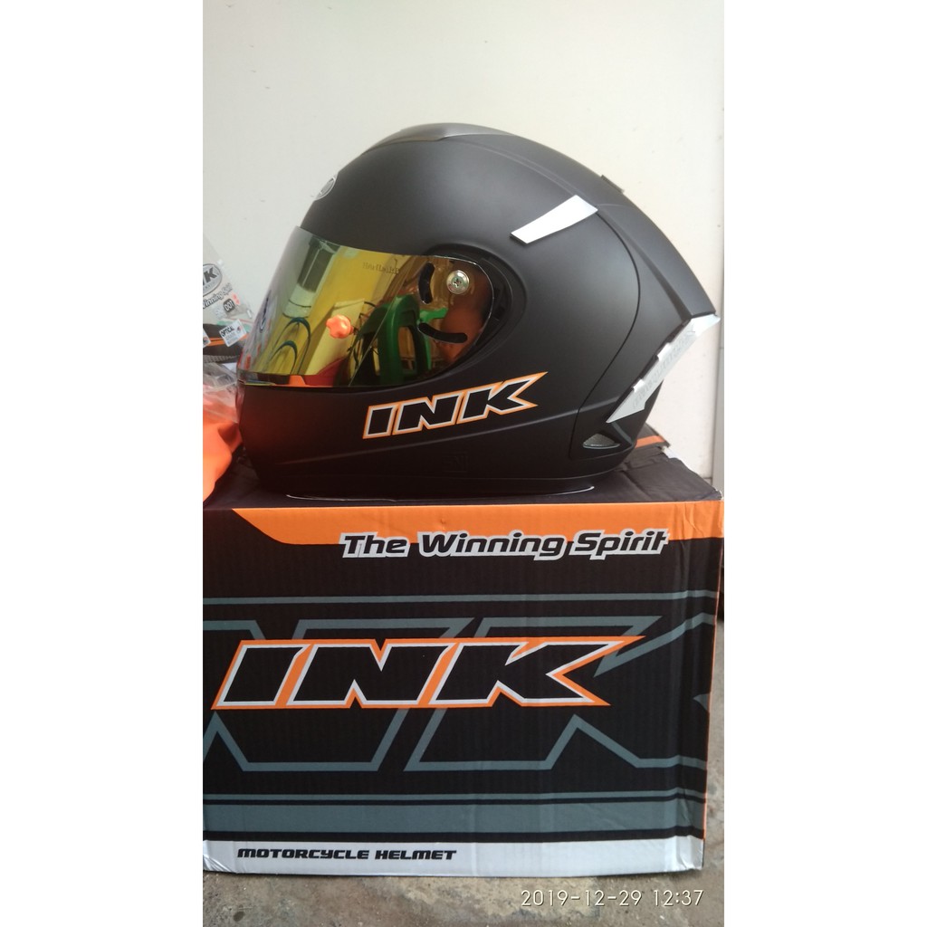 Helm Ink Cl Max Hitam Doff Full Paket+Visor Ori+Visor Flat Iridium Gold+TOP+Spoiler Ala Shoei Size M