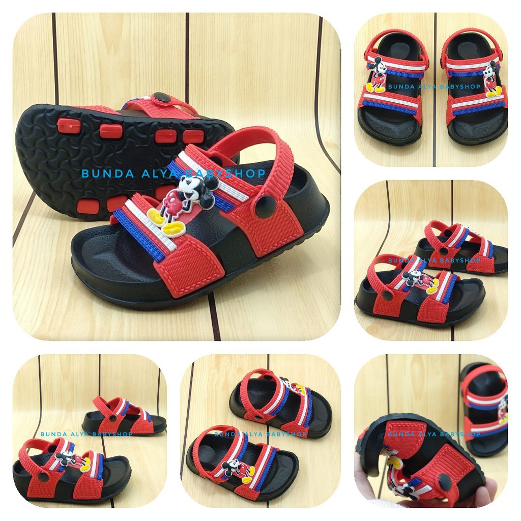 Sendal Anak Laki Laki Mickey 6 Bulan 1 2 Tahun Alas Karet MERAH Anti Licin - Sepatu Sandal Anak Cowok Karet Anti Slip Size 20 - 25