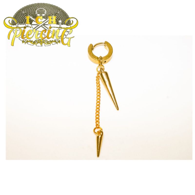 Anting Tindik Dan jepit Pria Korea Model jarum Doble Gold / Anting Titanium