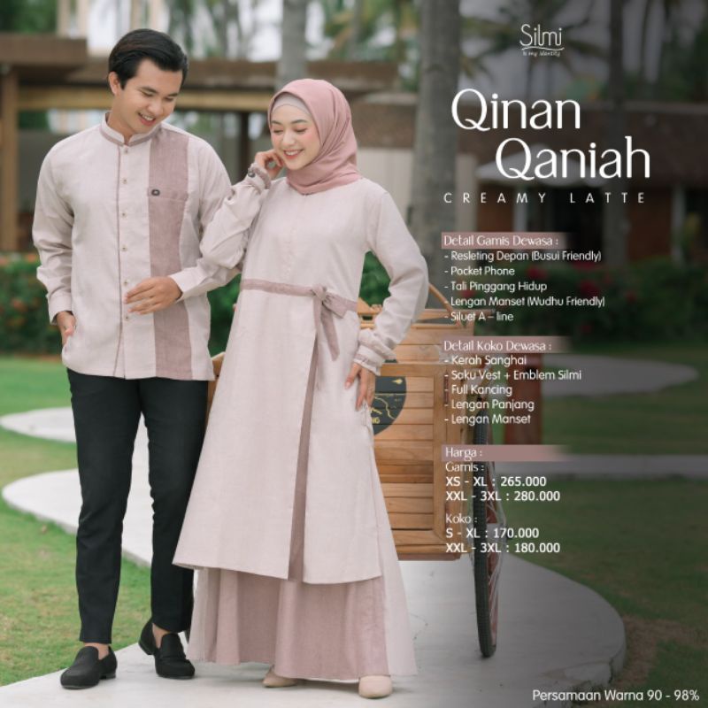 GAMIS COUPLE QINAN QANIAH CREAMY LATTE ORIGINAL BY SILMI FASHION DRESS BAJU BUSANA MUSLIM WANITA DEW