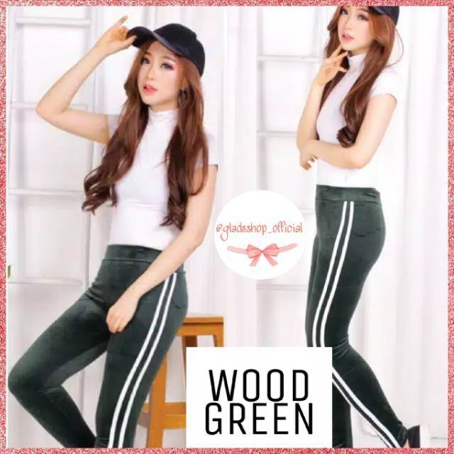 Celana Legging VELVET STRIPE Import • Legging Bludru Fashion Wanita Terlaris