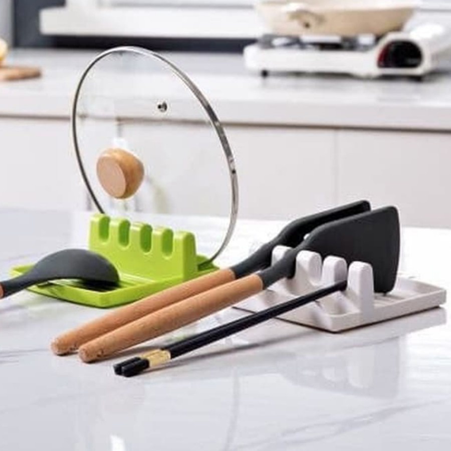 Rak Spatula Sutil Tempat Tutup Panci |Tatakan Sendok Spatula -putih