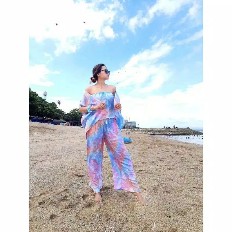 SETELAN CROP / CARDIGAN KEMBEN TIE DIE TYE DIE CELANA BALI VIRAL PREMIUM
