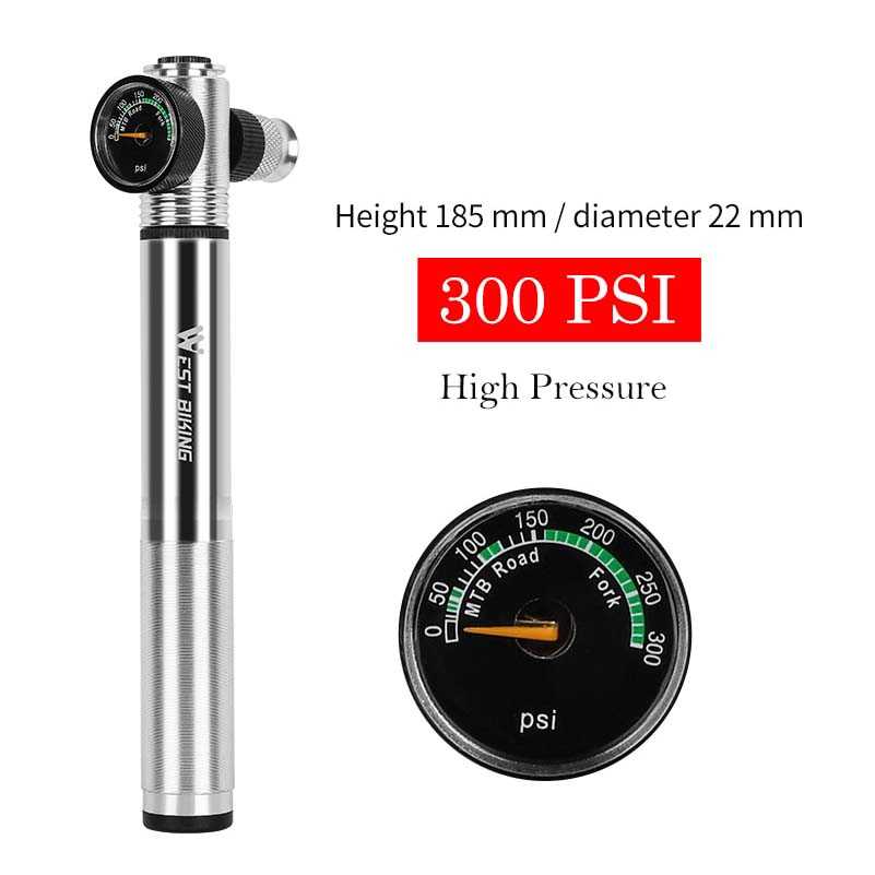 West Biking Pompa Angin Ban Sepeda Portable 300PSI with Pressure Gauge