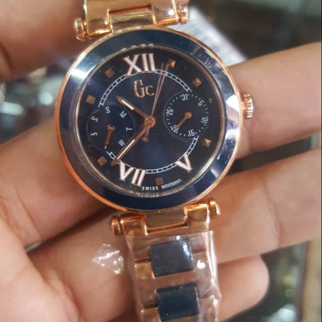 Jam Tangan Cantik Gc Ceramik Double Eyes Black Gold Best Version Clone