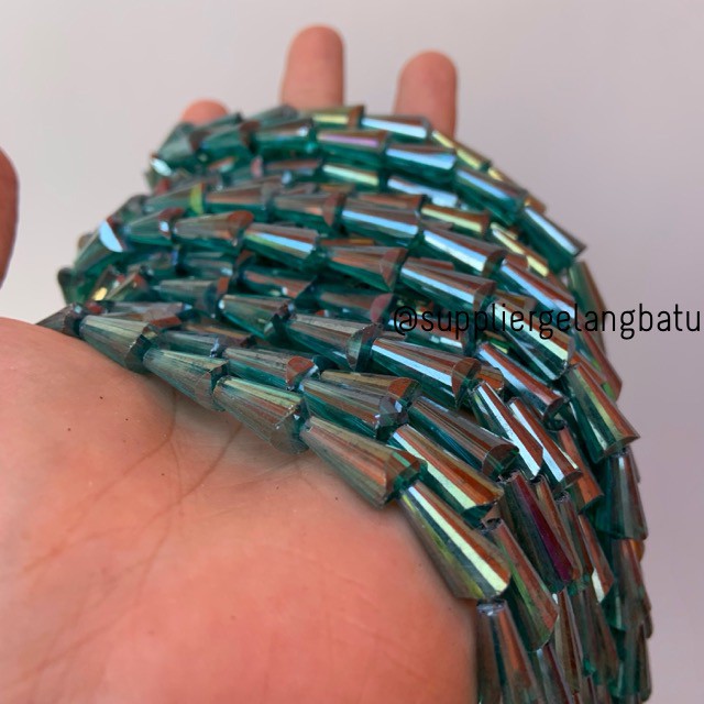 kristal terompet 16 x 10mm green metallk hijau bahan jahit mote PAGODA