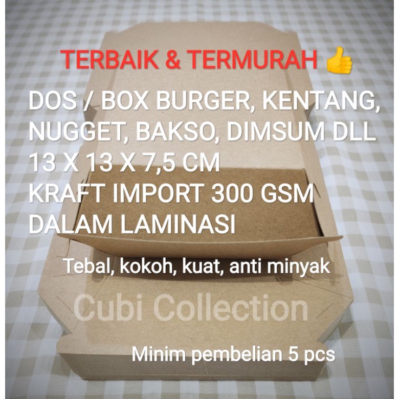 

DUS BOX KOTAK BURGER DIMSUM NUGGET BAKSO GORENGAN KENTANG LAMINASI TEBAL KUAT BESAR TERMURAH!!