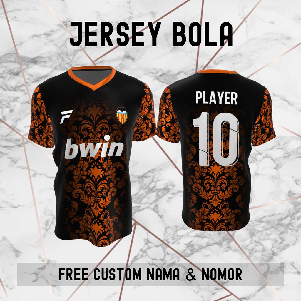 Jersey Batik Valencia Klub Bola Baju Kaos Custom Nama dan Nomor Punggung - 412