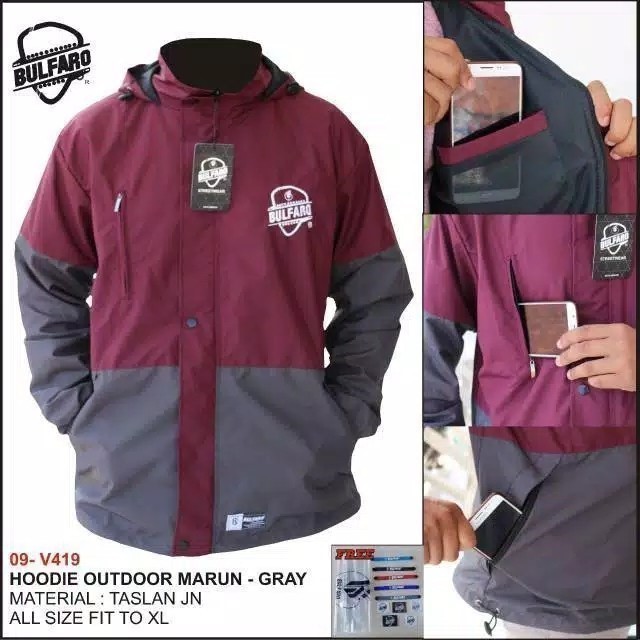 Jaket Hoodie Taslan JN Outdoor/Jaket Parasut/Jaket Dewasa Pria&amp;Wanita/Jaket gunung bulfaro