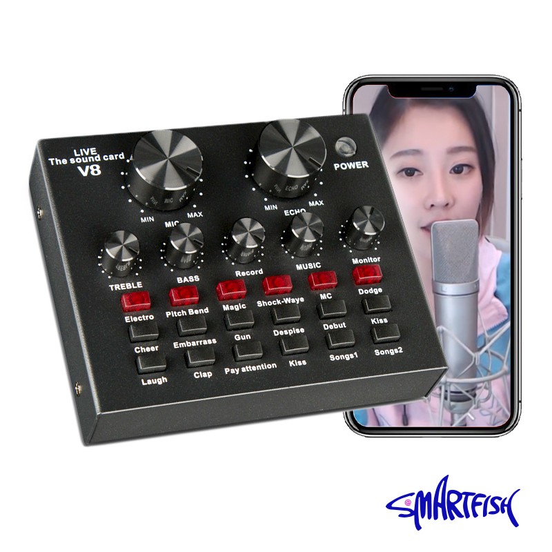 Smartfish Sound Card V8 Mixer Audio SoundCard Untuk Live Windows Mac Audio External