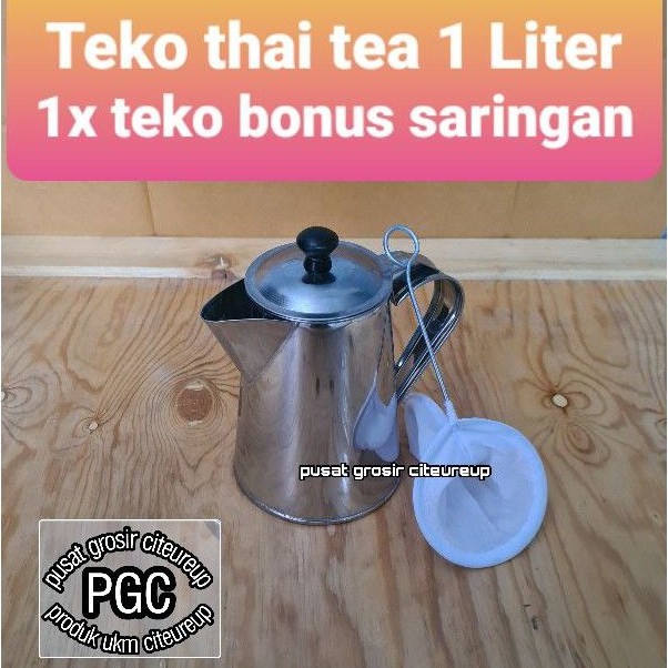 Termurah - Teko Thai Tea kecil 1 liter - Teko Stainless Bonus Saringan