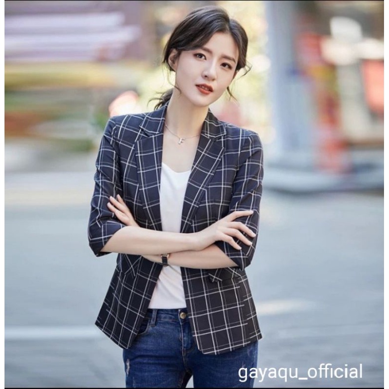 jas wanita/blazer kotak kotak wanita