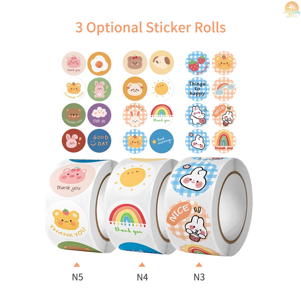 500 Lembar / Roll Stiker Motif Hewan Dan Bunga Ukuran 1 Inch Untuk Scrapbook