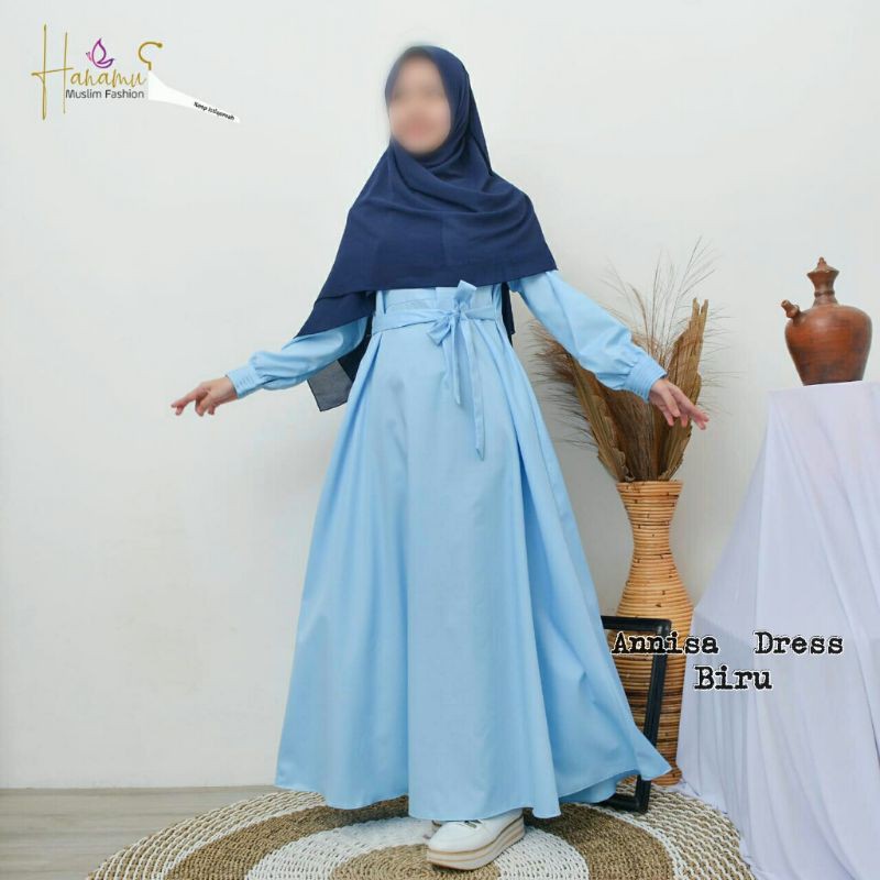 Annisa dress bahan toyobo silk gamis polos basic warna baby blue biru langit gamis remaja