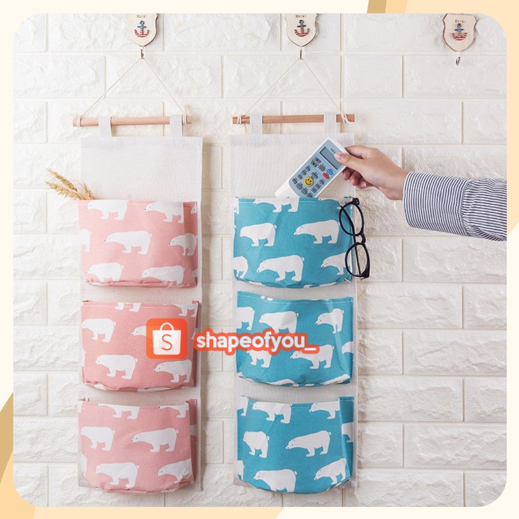 Pouch Wadah Gantung Korea 3 SEKAT Dinding Hanging Storage bag Organizer Bags Travel Tas Storage Bag Organizer Kanvas Canvas(3 saku)