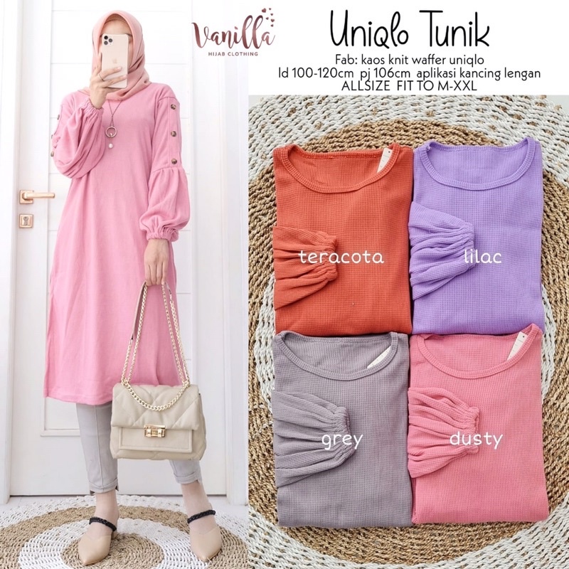 BUSANA MUSLIM TUNIK WAFLE KNITE • UNIQLO TUNIK ORIGINAL BY VANILLA HIJAB SOLO
