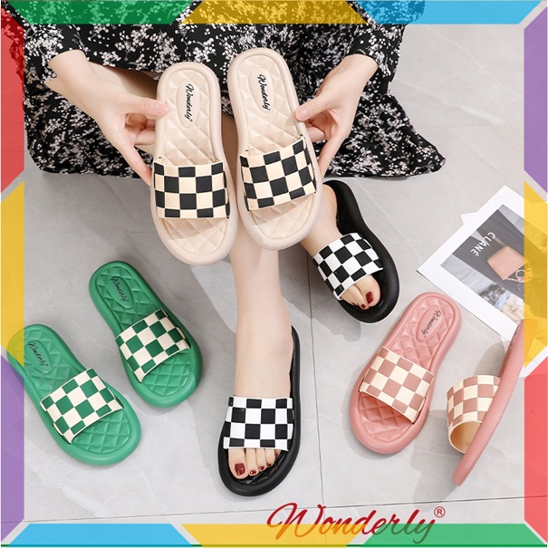 2026-2 Sandal Selop Catur Wanita Wonderly Sendal Slop Karet Cewek Slip On Ketupat Jelly Tawana