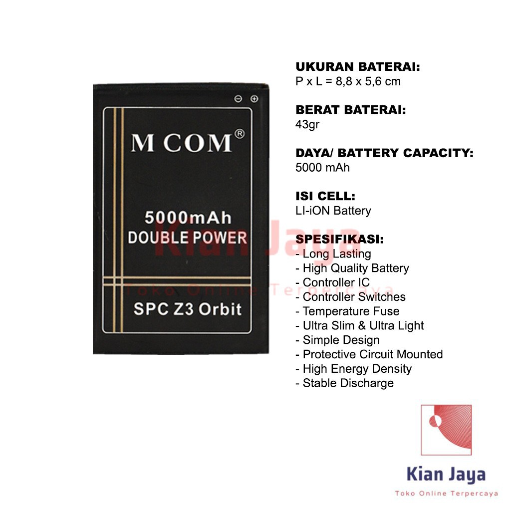 MCOM Baterai Hp SPC Z3 Orbit Original Double Power Batrai Batre Battery Ori