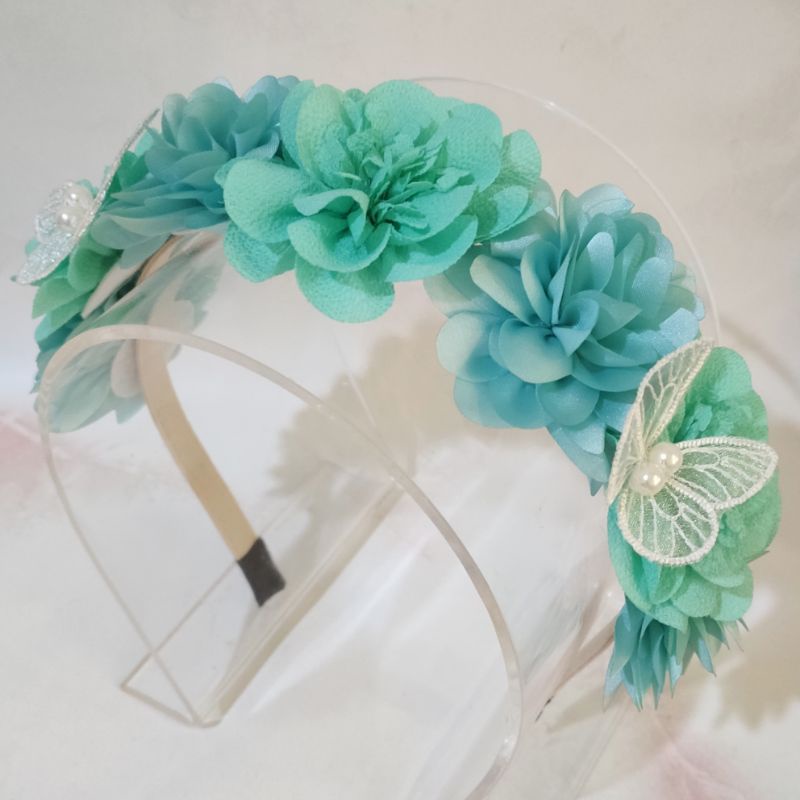 Mahkota bunga tosca/ Flower crown/ bando bunga hijau tosca/ bando bunga biru tosca/  bandana bayi/ b